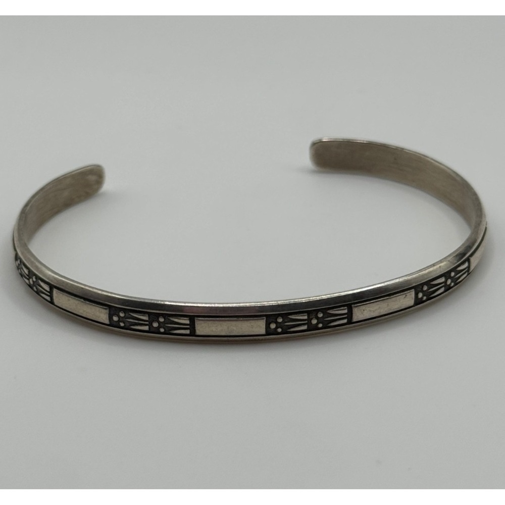 Vintage Ed Levin Sterling Silver Geometric Stamped Petite Cuff Bracelet